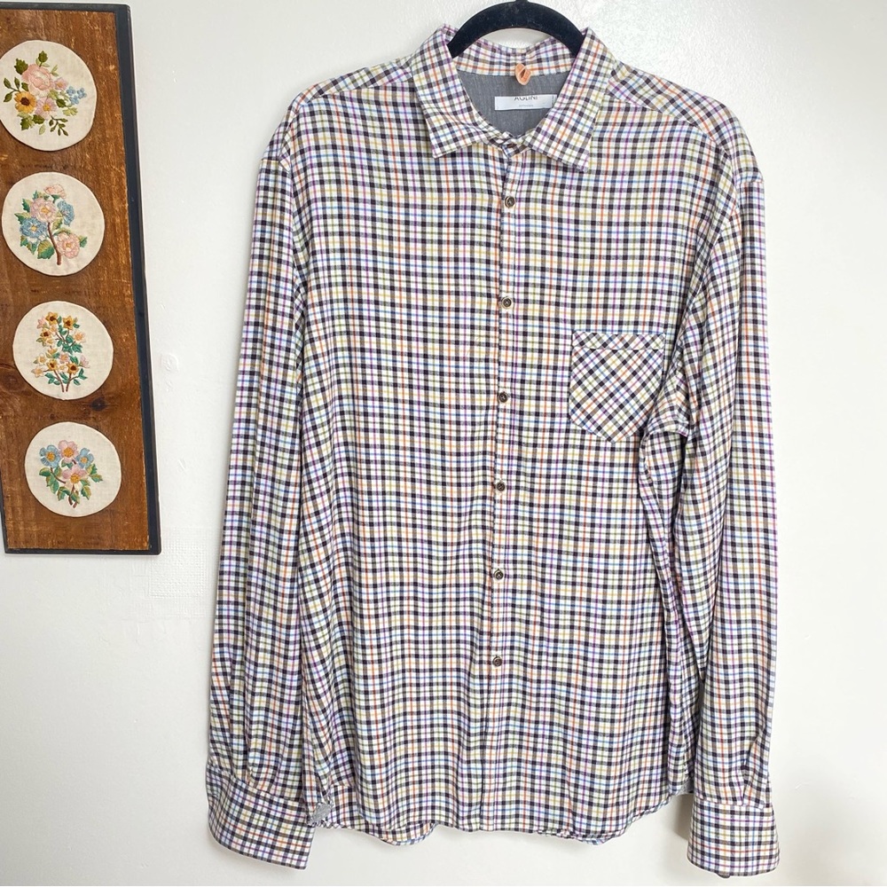 Aglini Colorful Plaid Button Up Shirt Made in Italy